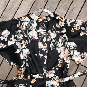 TCEC Red and Blue Bold Floral Print Belted Mini Shirt Dress